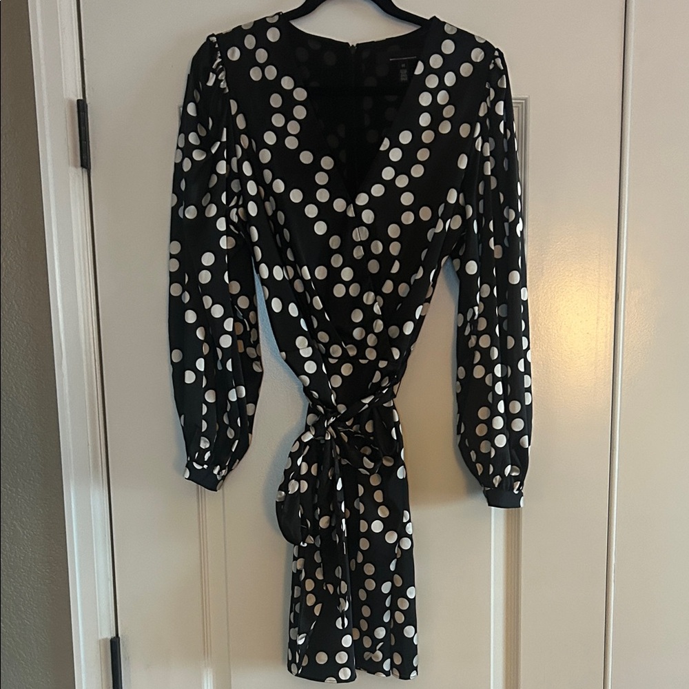 White House Black Market Dot Print Long Sleeve Dress